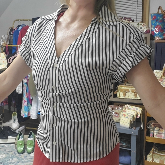 FRAME Denim - NWT Noir Multi Button Down Rolled Sleeve Top - Picture 6 of 7